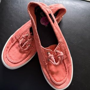 Tangerine deck shoes. Canvas